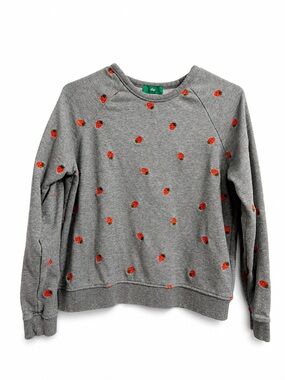 dip Strawberry Embroidered Gray Sweatshirt XS Cottagecore Crewneck Pullover Cozy